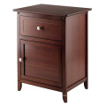 Antique Walnut Wood Night Stand Accent Table with Drawer and Cabinet for Storage